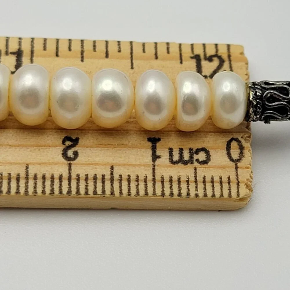 Sterling Silver Cream Natural Pearl Braided Cord Bracelet 6.5